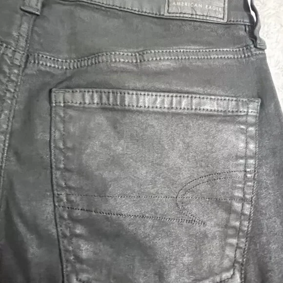 American Eagle Coated Jeans Pants Women's 4 High Rise Straight Black - Picture 5 of 9